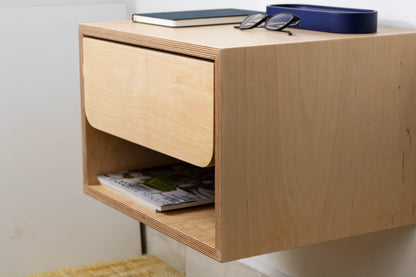 Modern Floating Nightstand with Drawer, Birch Bedside Table Wall Mounted,